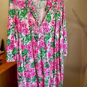 Lilly Floral V-Neck Women's Dress in Pink and Green